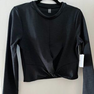 Beyond Yoga Heather Rib Groove Cropped Twist Front Top Medium Black